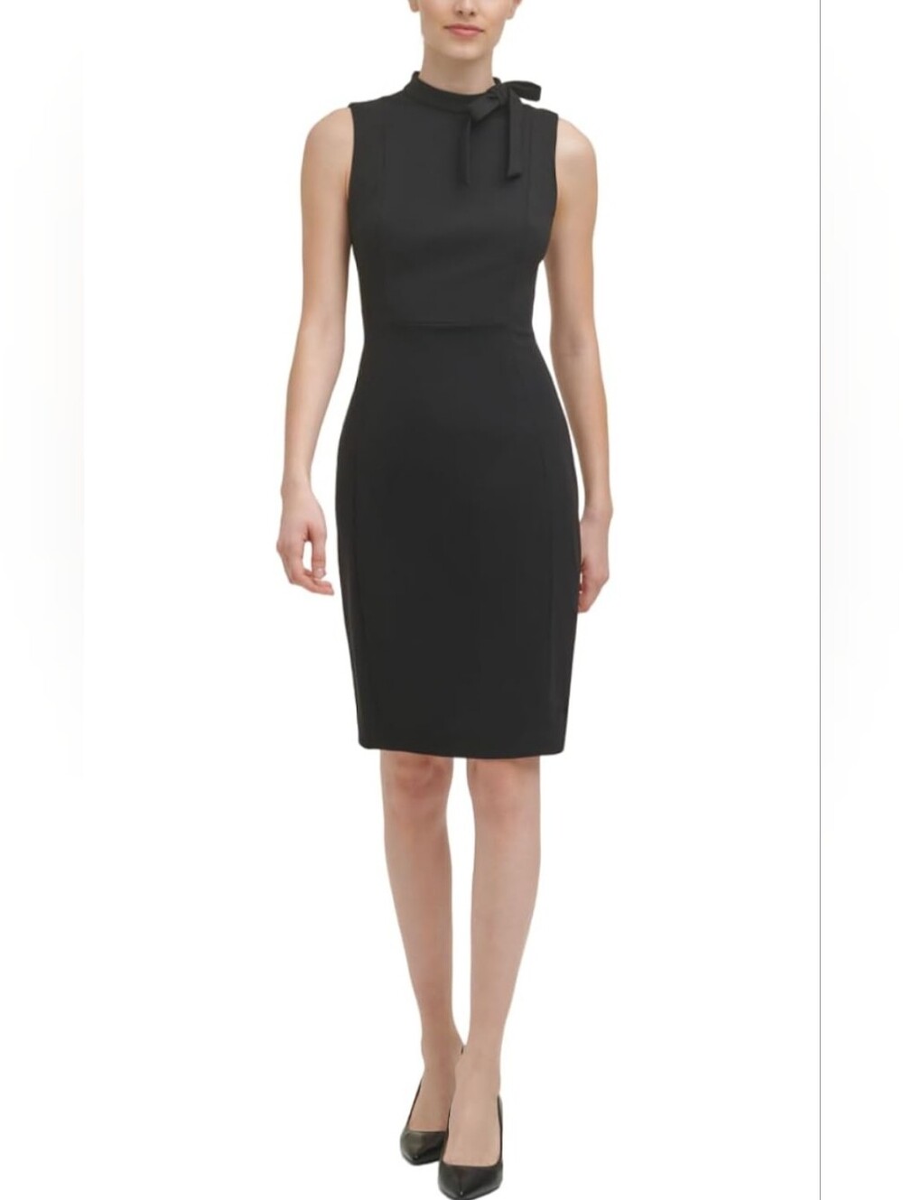 Calvin Klein Black Sleeveless Sheath Dress with Neck Bow Size 8P